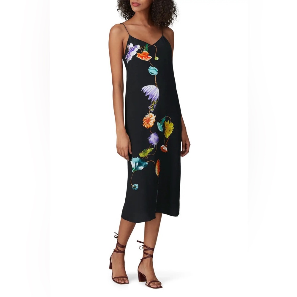 Tibi Kassia Floral and Black midi slip dress size 00